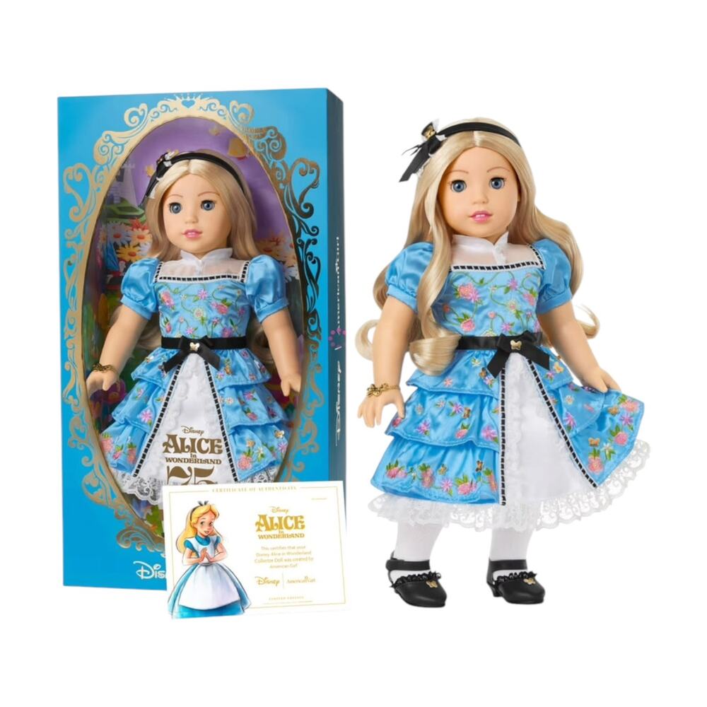 American Girl Alice In Wonderland Doll Disney Collector Dress Necklace Shoes New